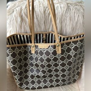 Henri Bendel monogram brown/tan canvas large tote bag. Comes with the dust bag!